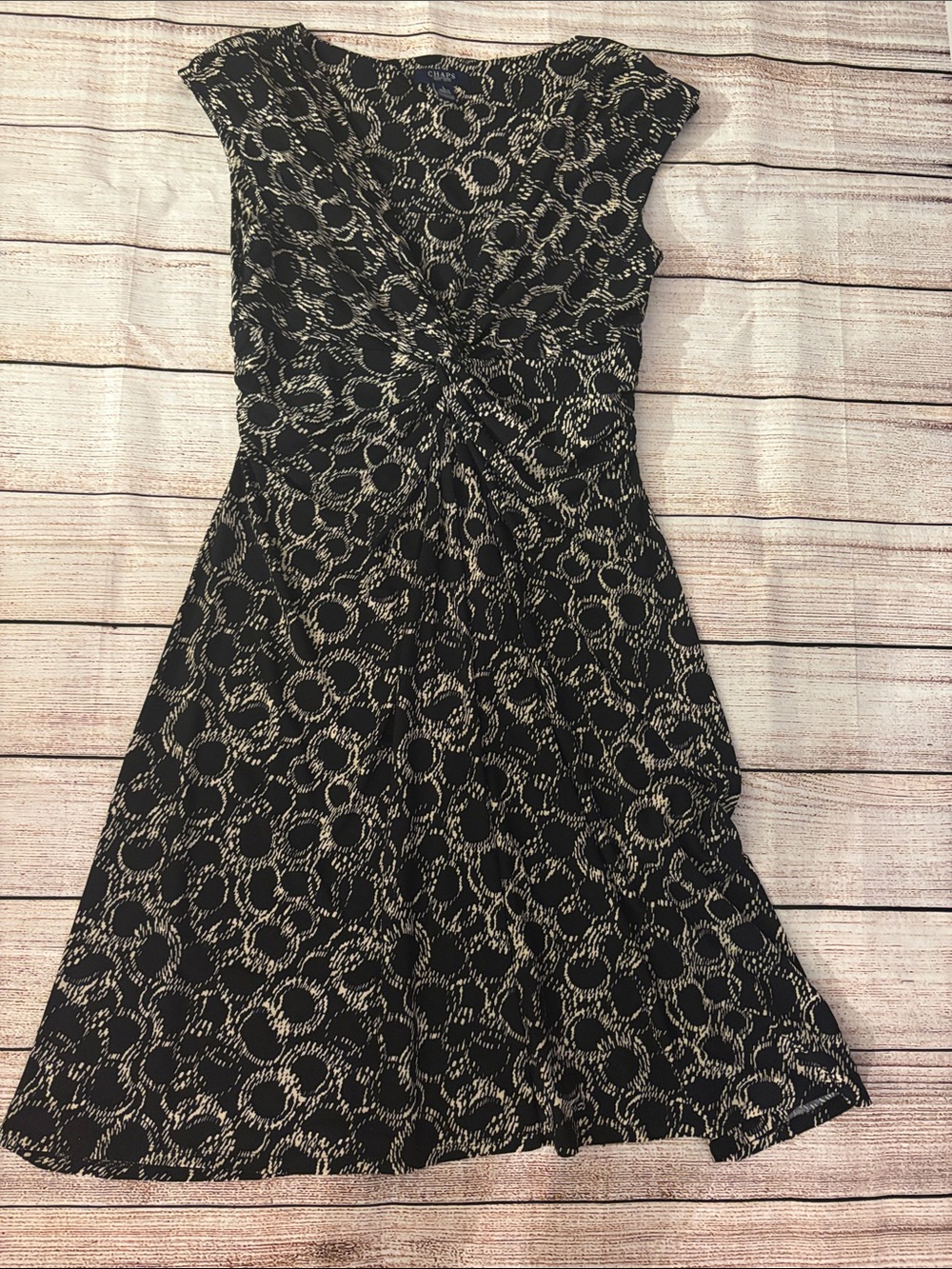Chaps Black & Cream Knot-Front Midi Dress